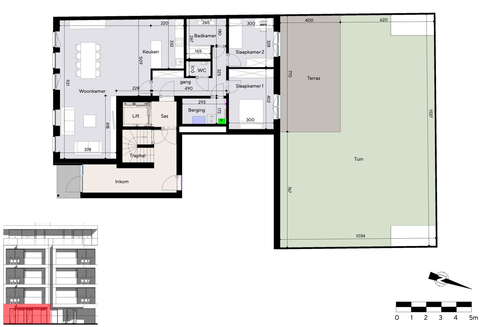 plan van het gelijkvloerse appartement in Mol Lakenmakersstraat 12